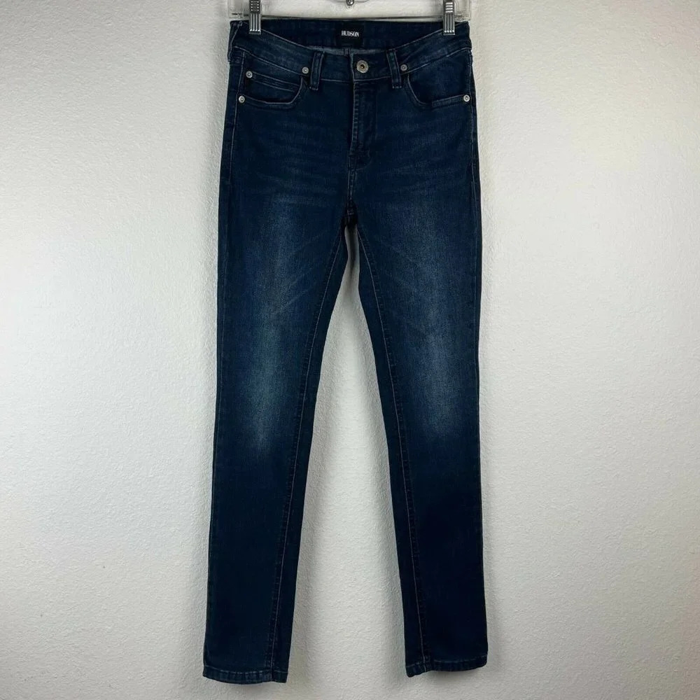 Hudson Jeans Girl's Size 14 Mid Rise Skinny Leg Dark Washed Cotton Denim Blue